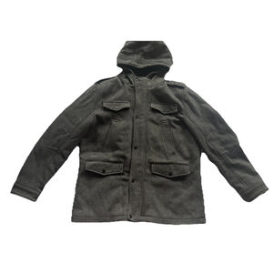 Black Rivet Jacket Mens XL Gray Wool Blend Hooded Parka Quilted Warm Coat